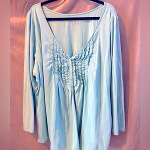 Lane Bryant Aqua Blue Long Sleeve Pleated Button Front Tunic Top | Size 26/28